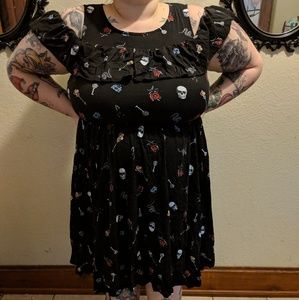 Multi-color challis ruffled cold shoulder dress